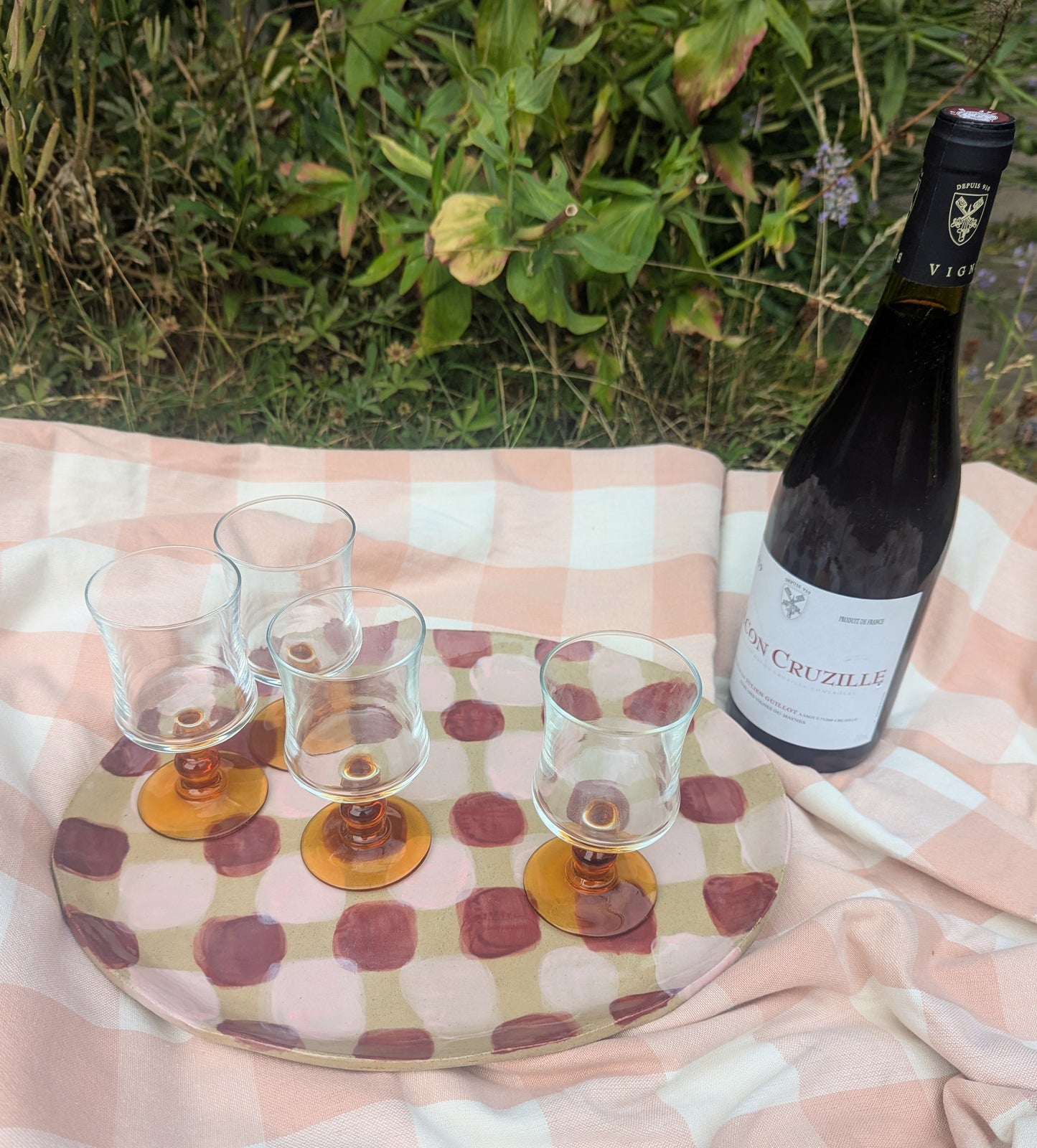 Set of Four Amber Stemmed French Vintage Wine Glasses