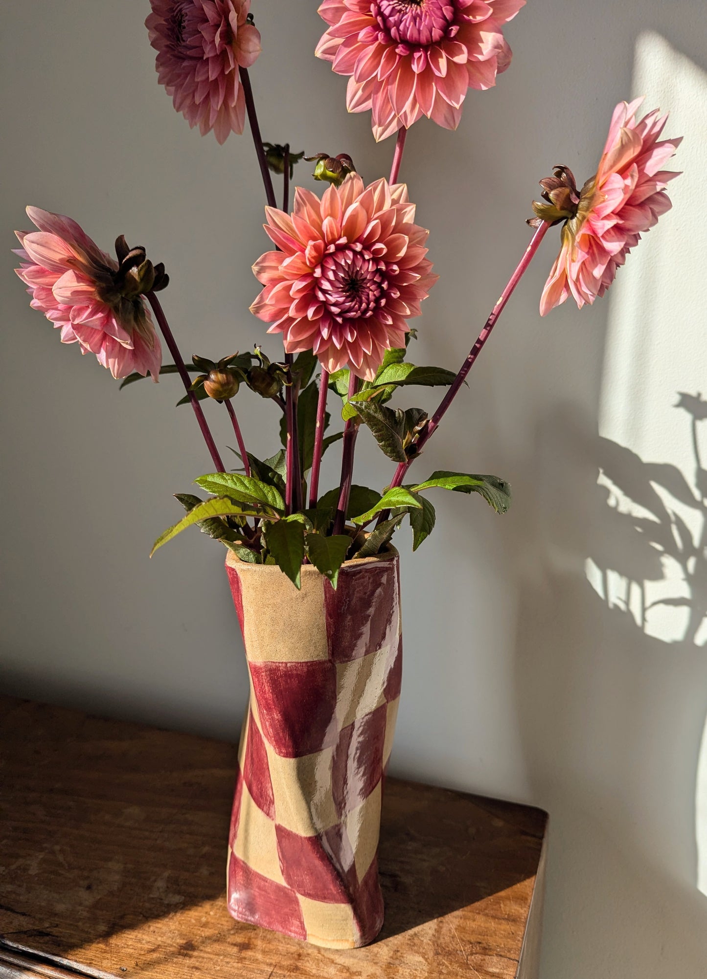 Burgundy Check Twist Vase