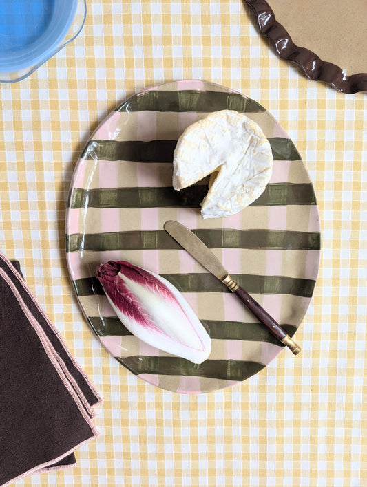Pink & Smokey Olive Gingham Platter