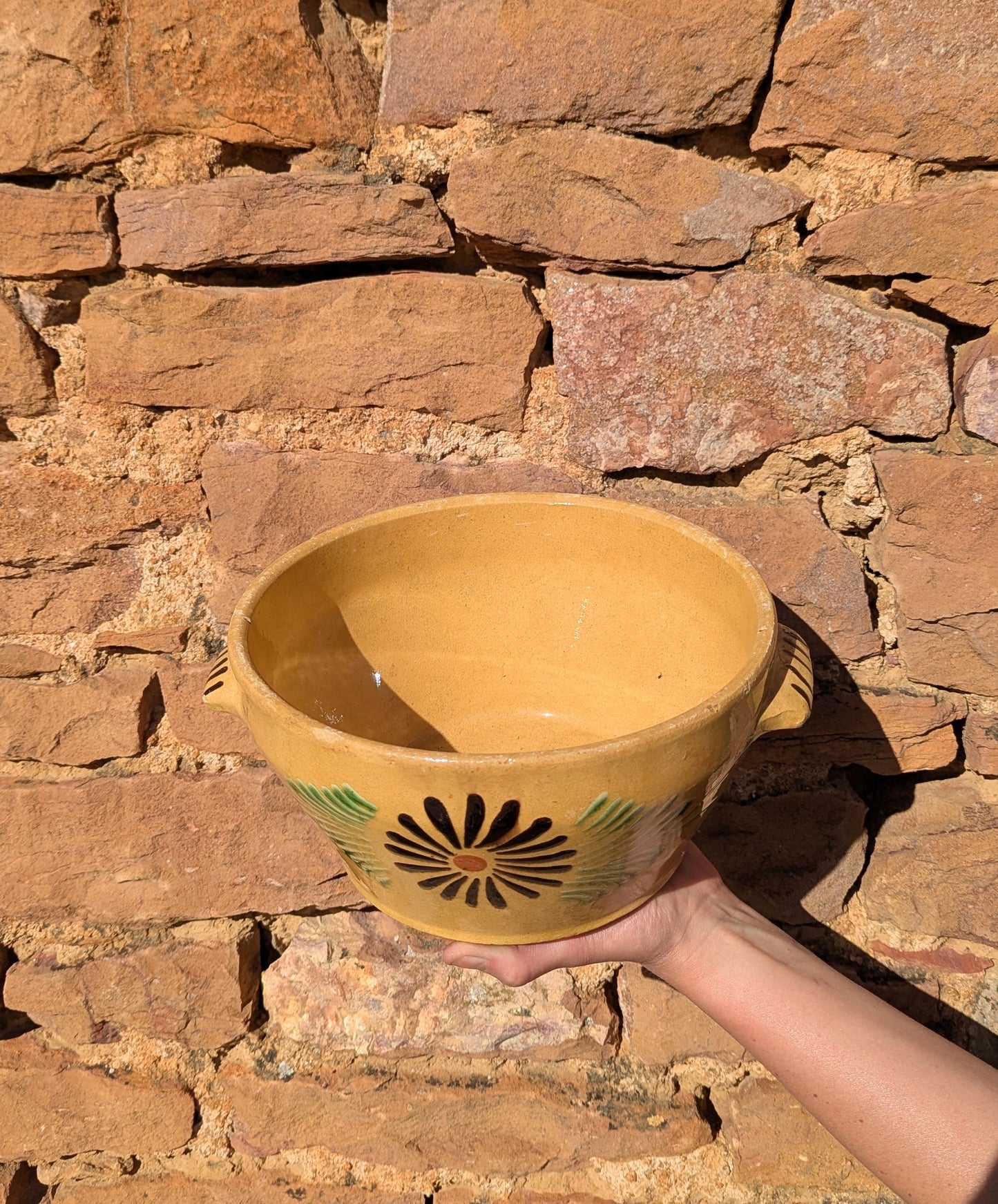 Large Cream Vintage French Floral Glazed Pot from the Alsace