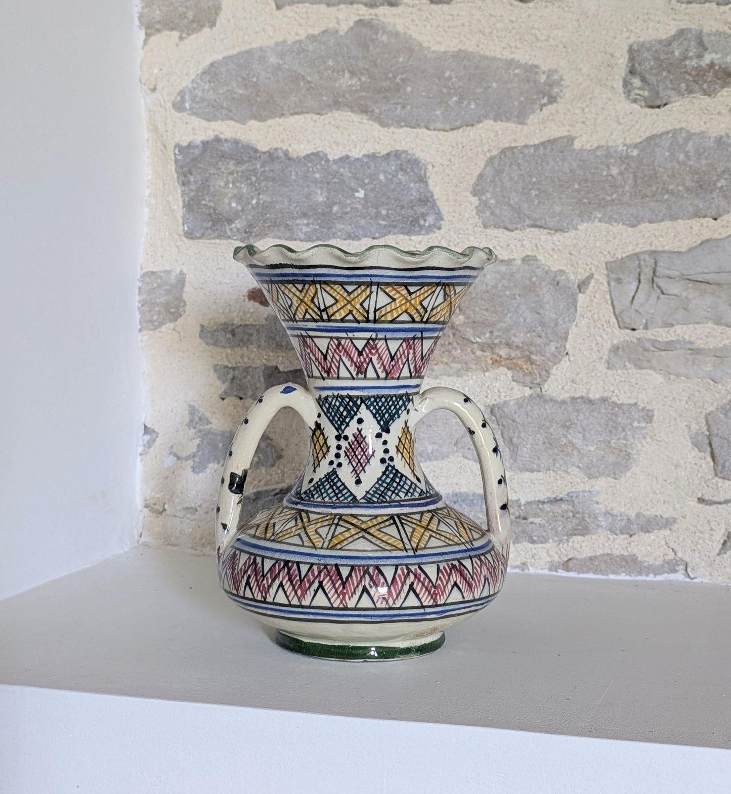 French Vintage Hand Painted Scalloped Vase