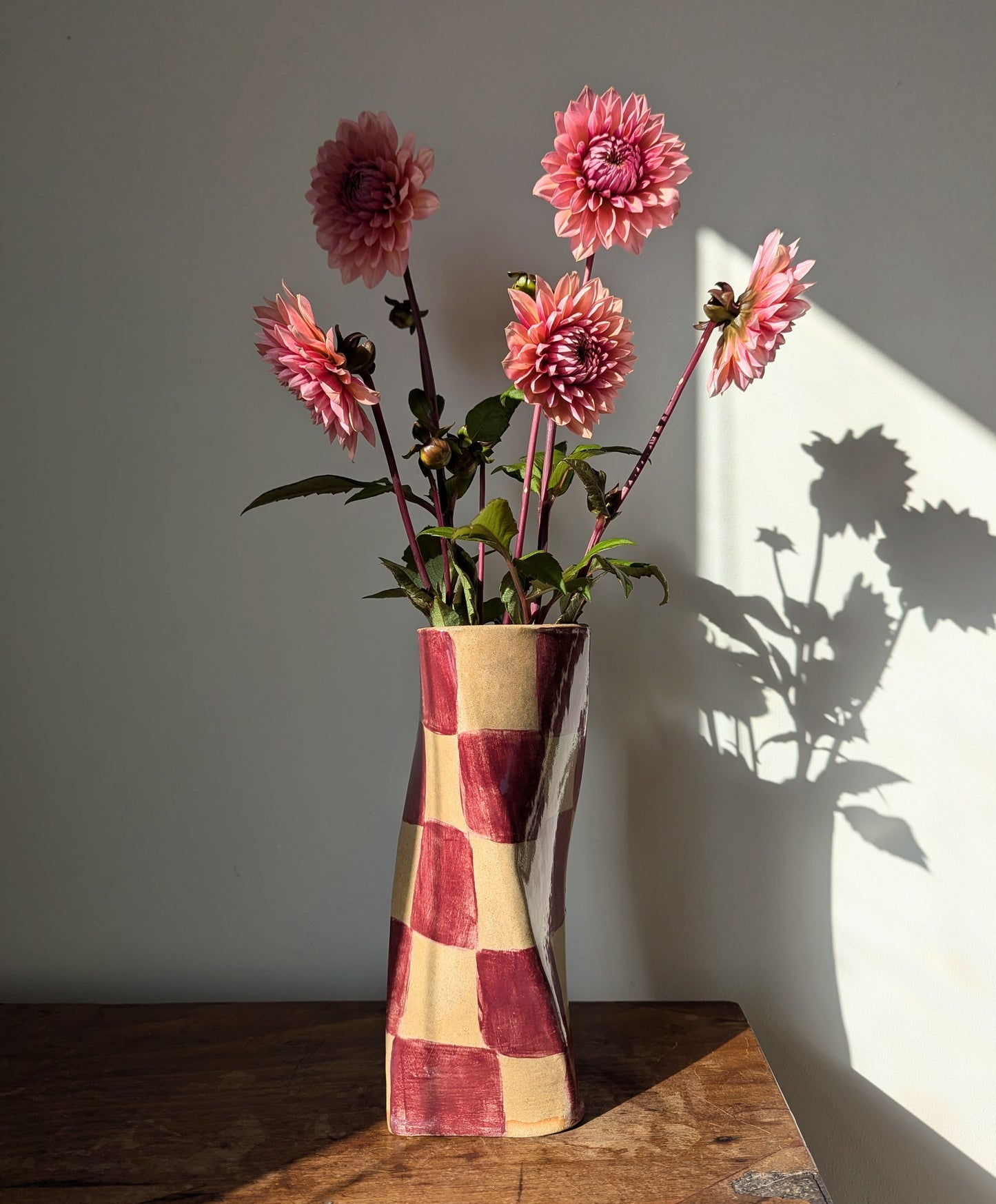 Burgundy Check Twist Vase