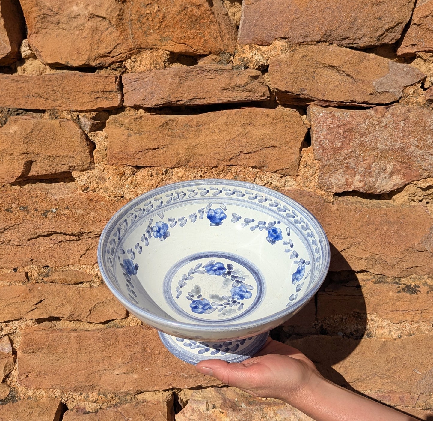 Hand Painted Blue Floral Pedastal