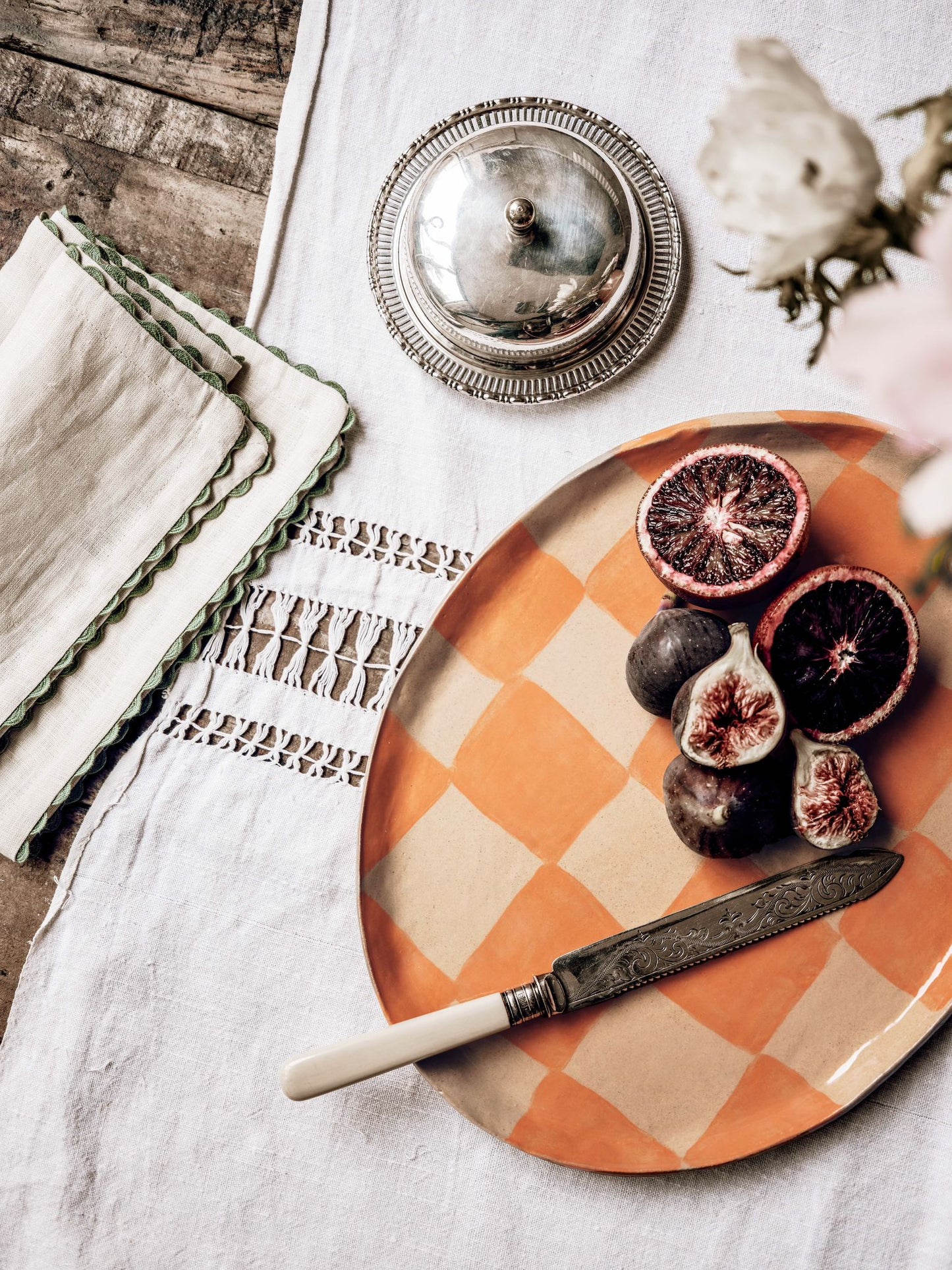 Orange Oval Check Serving Platter