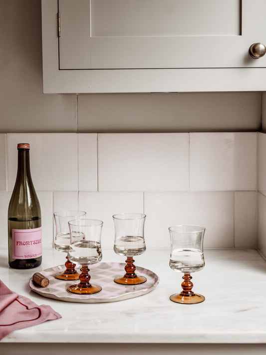 Set of Four Vintage Amber Stemmed Wine Glasses