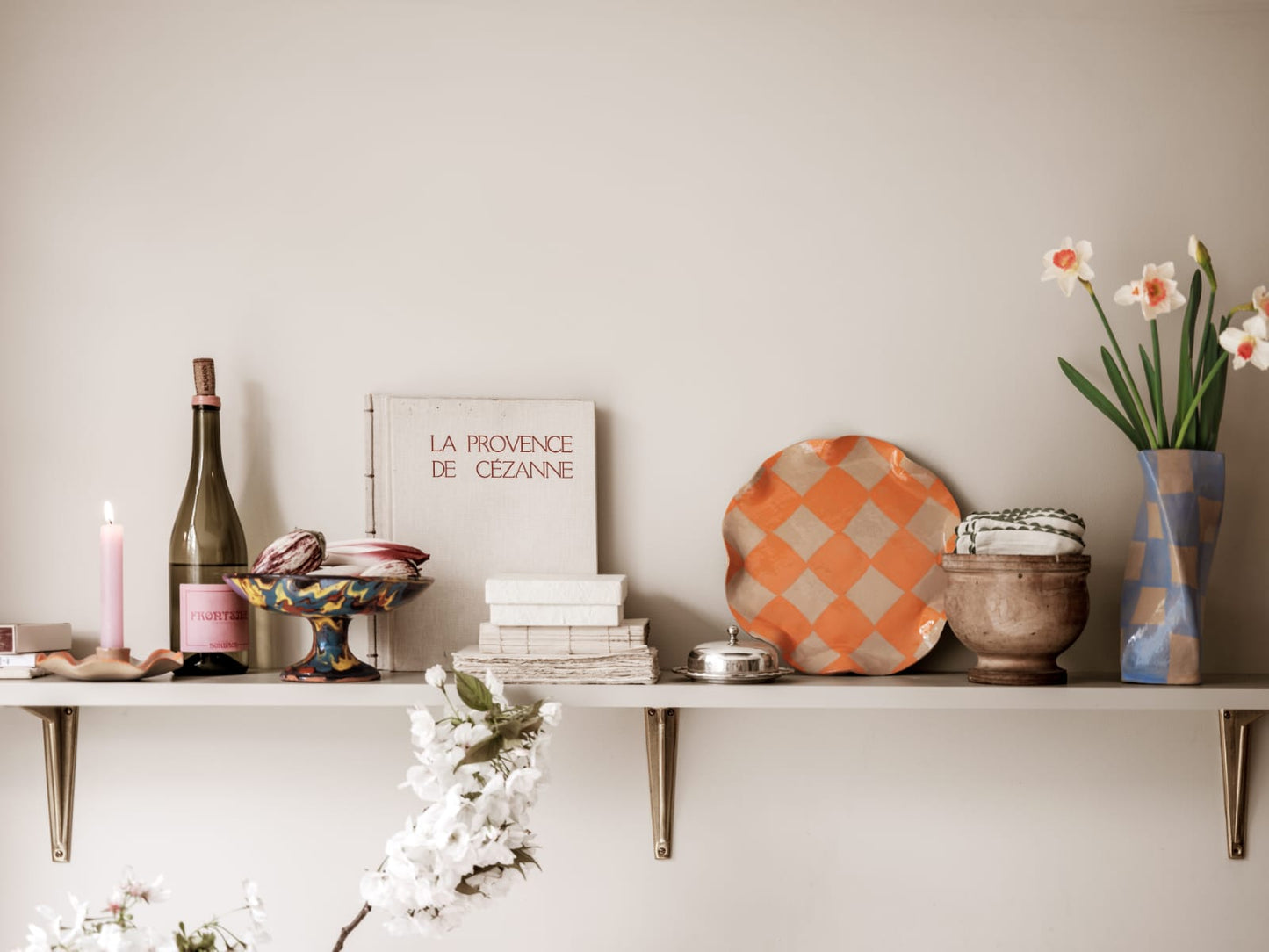 Orange Checked Scalloped Candle Holders