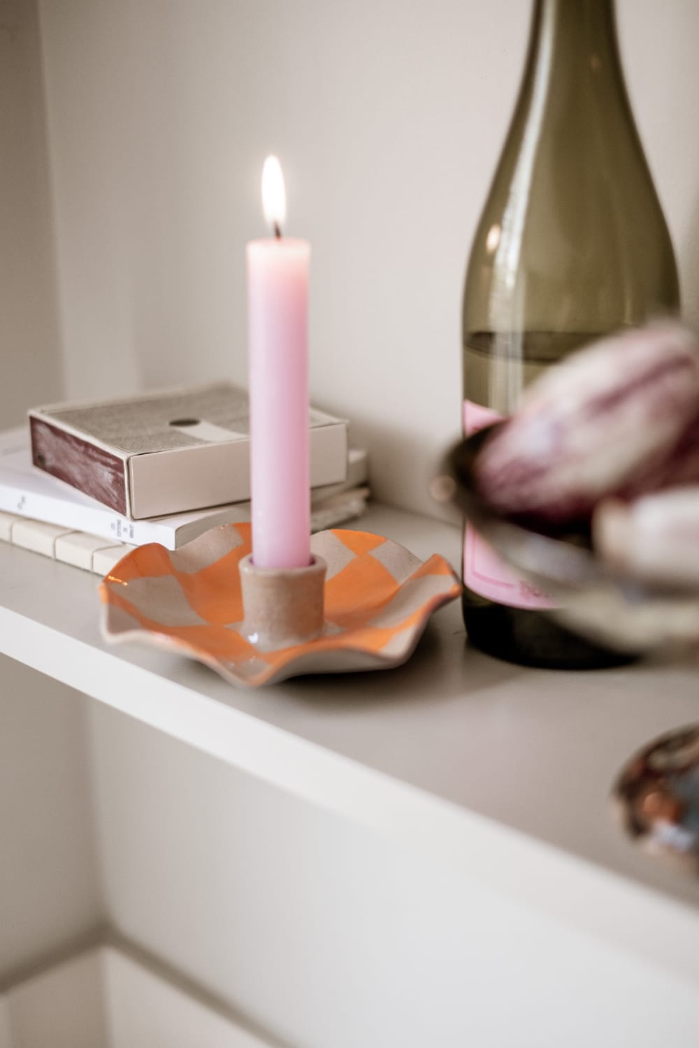 Orange Checked Scalloped Candle Holders