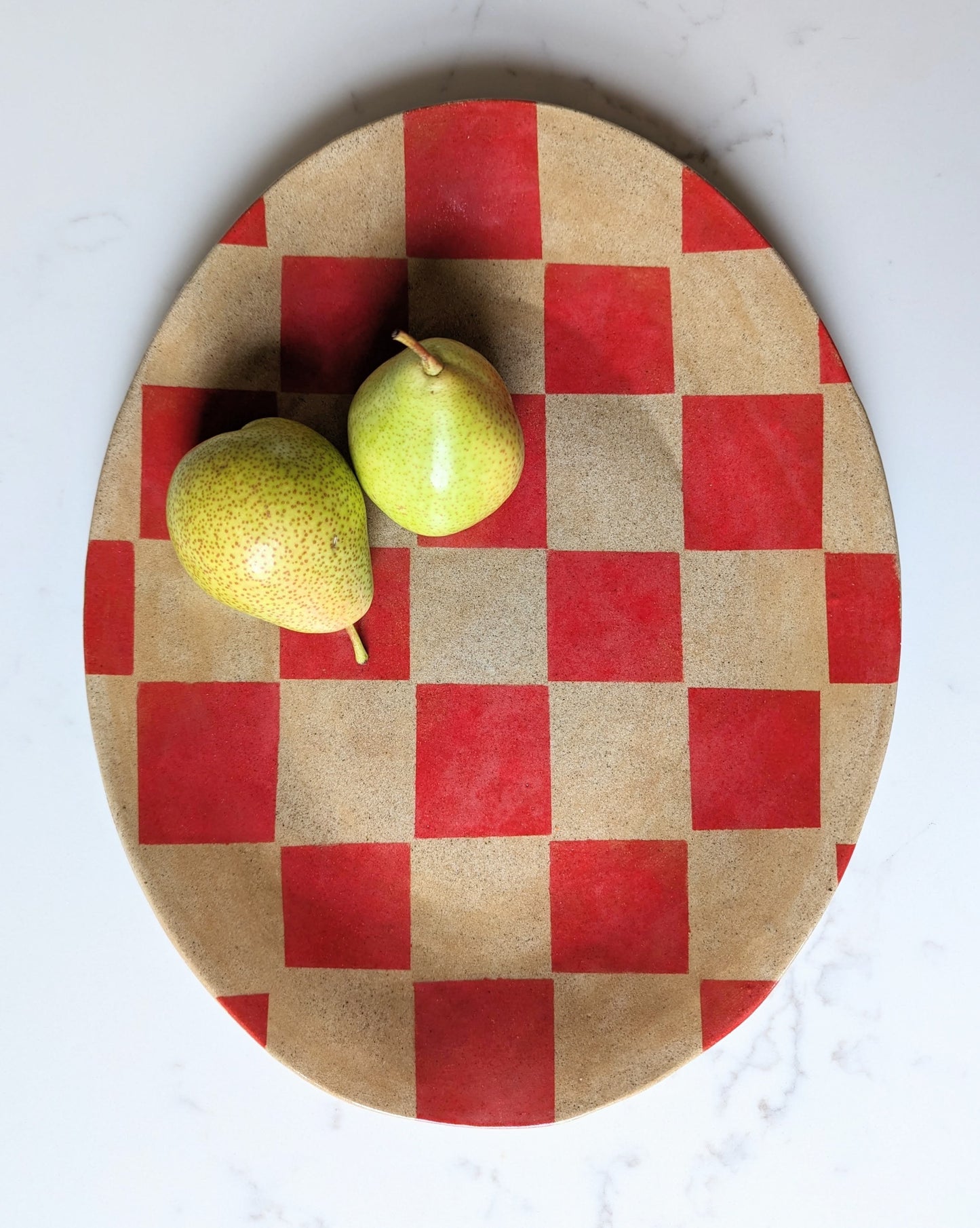 Red Oval Check Serving Platter