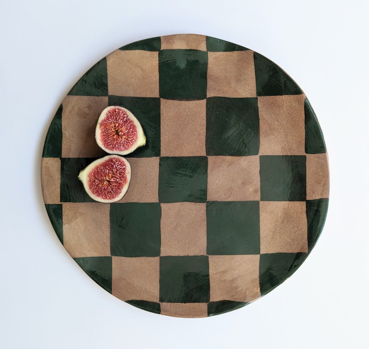 Green Round Check Serving Platter