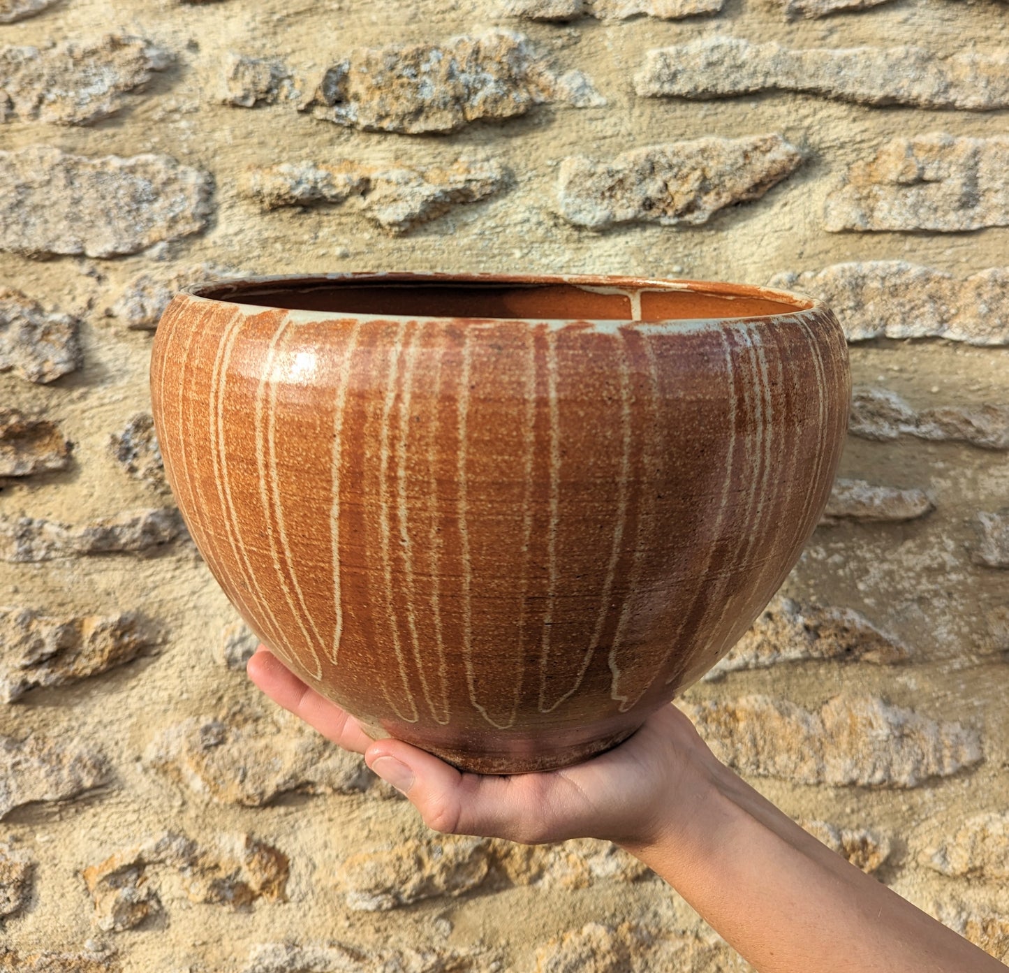 Very Large Ceramic Drip Glaze Serving Bowl