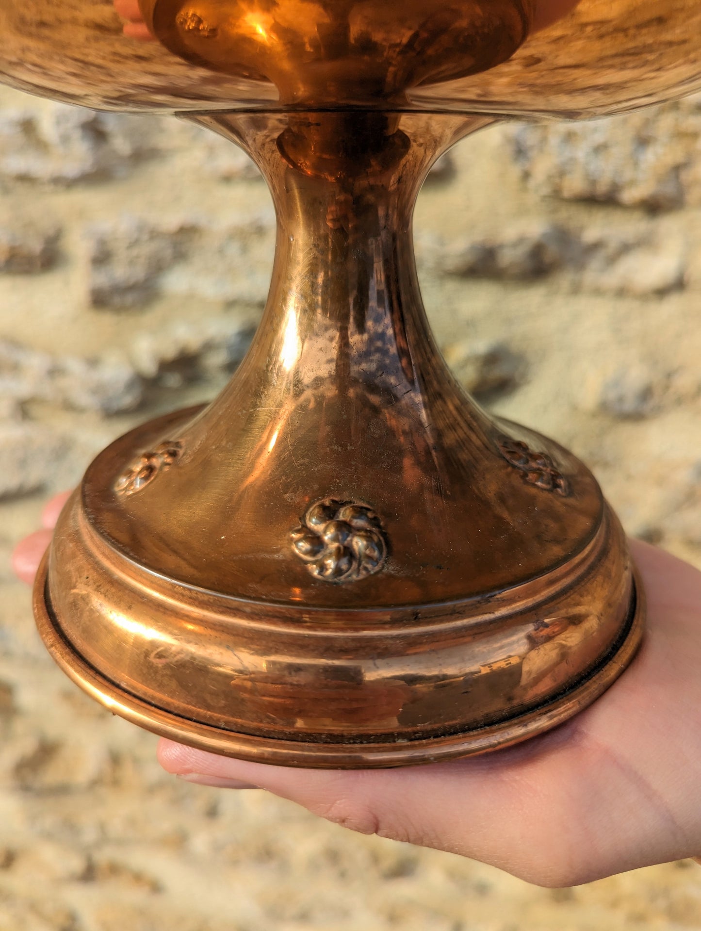 Scalloped Copper Pedestal Bowl