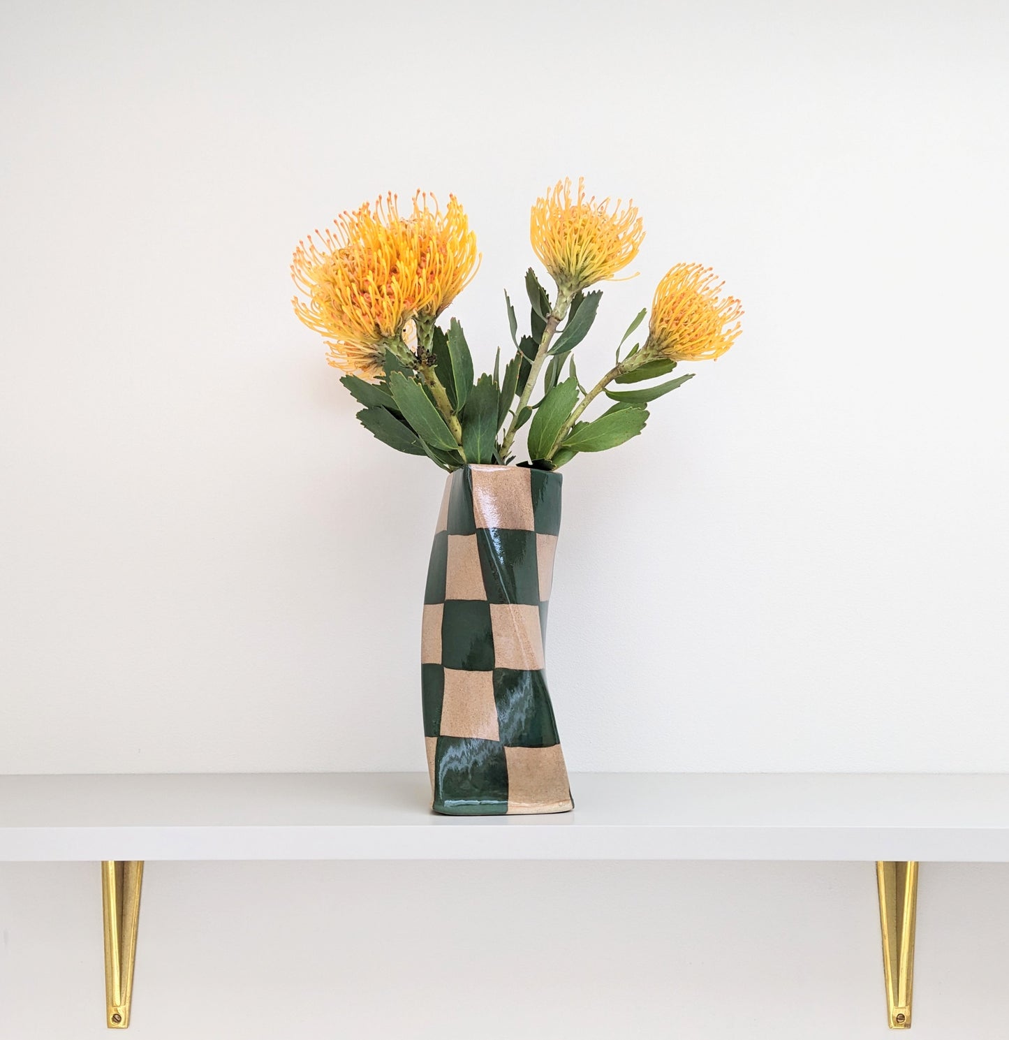 Green Check Twist Vase