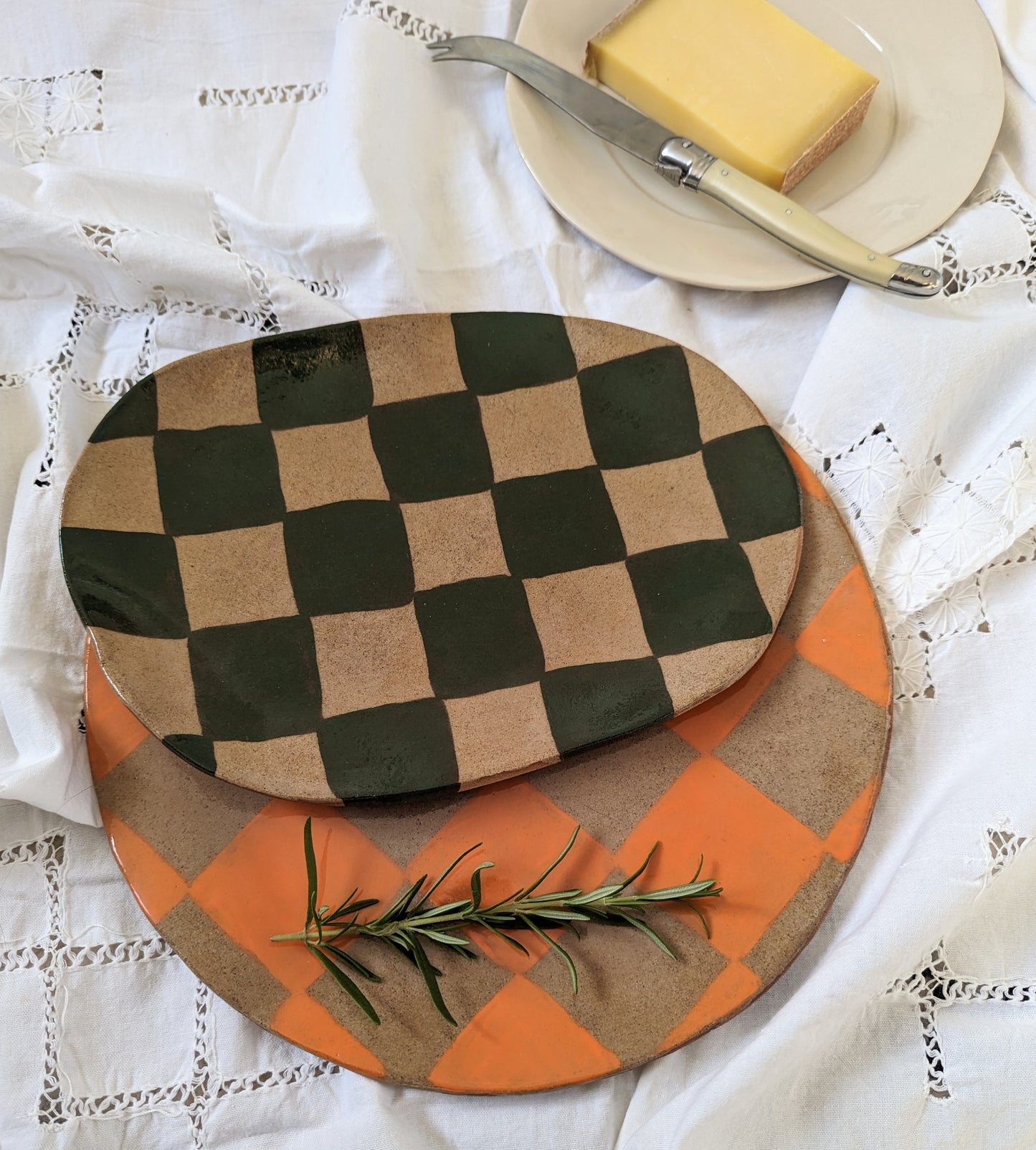 Orange Round Check Serving Platter