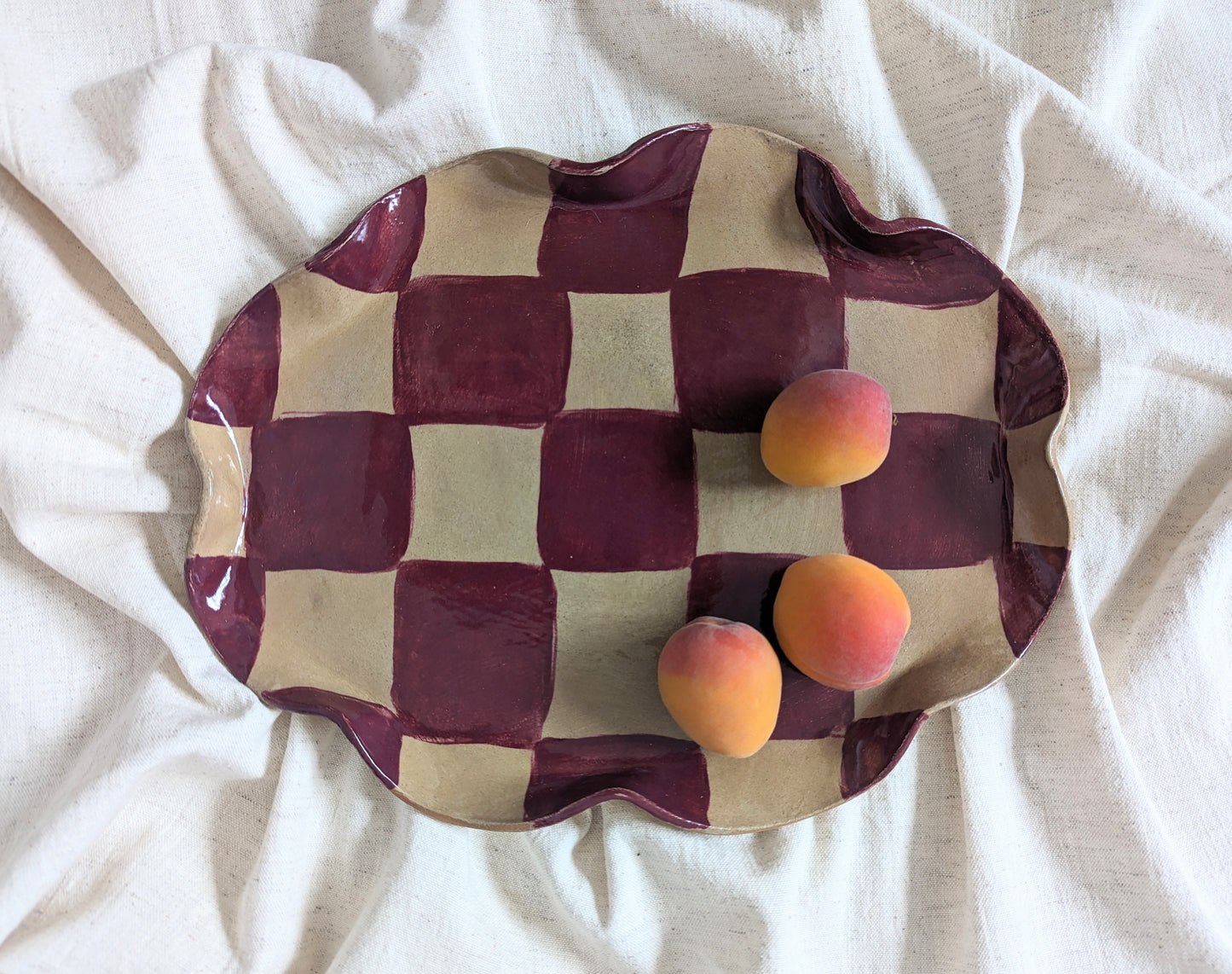 Burgundy Wavy Oval Check Serving Platter