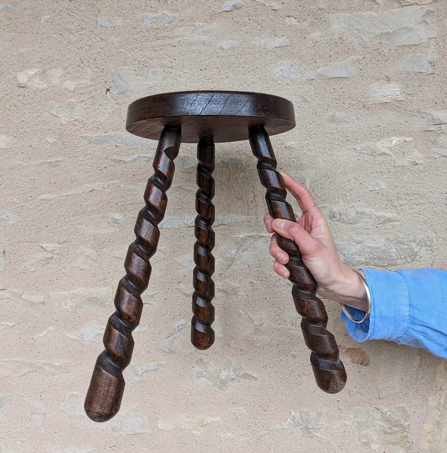 Vintage French Stool with Twisted Bobbin Legs