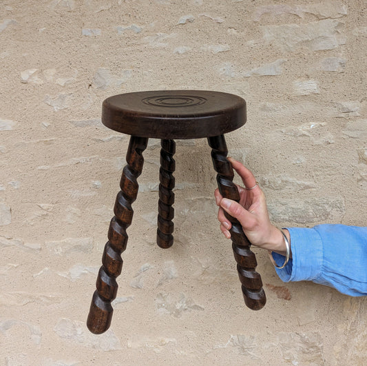 Vintage French Stool with Twisted Bobbin Legs