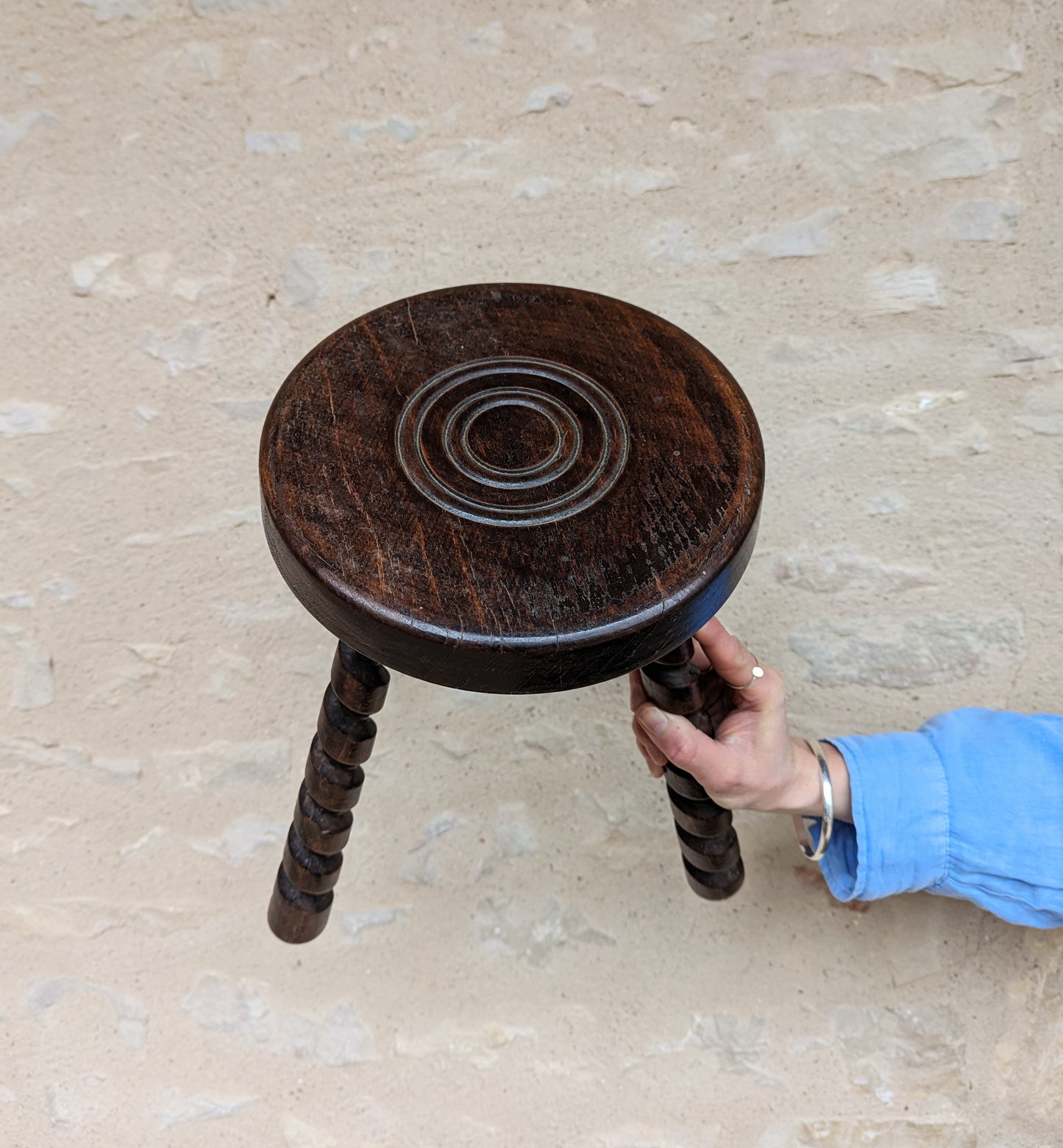 Vintage French Stool with Twisted Bobbin Legs