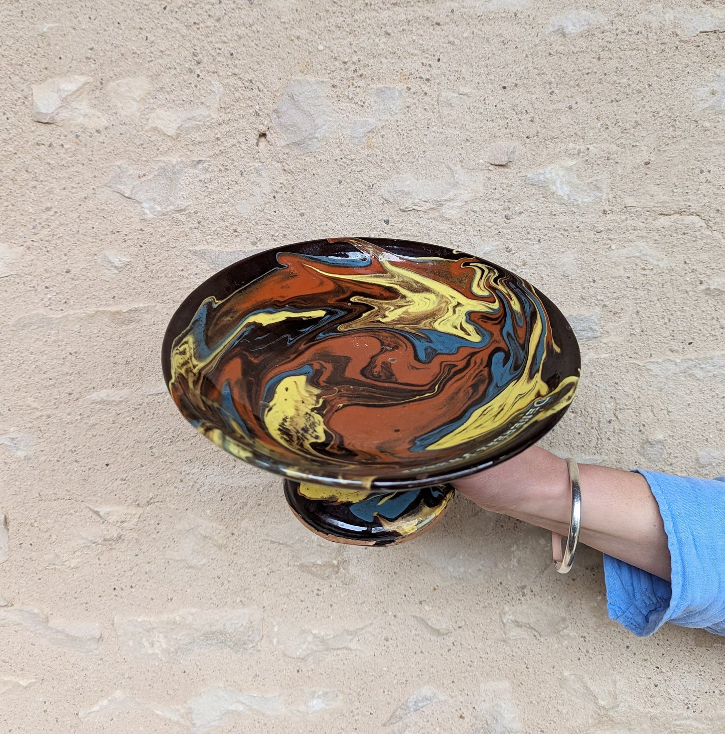 Swirl Glazed Pedestal Bowl