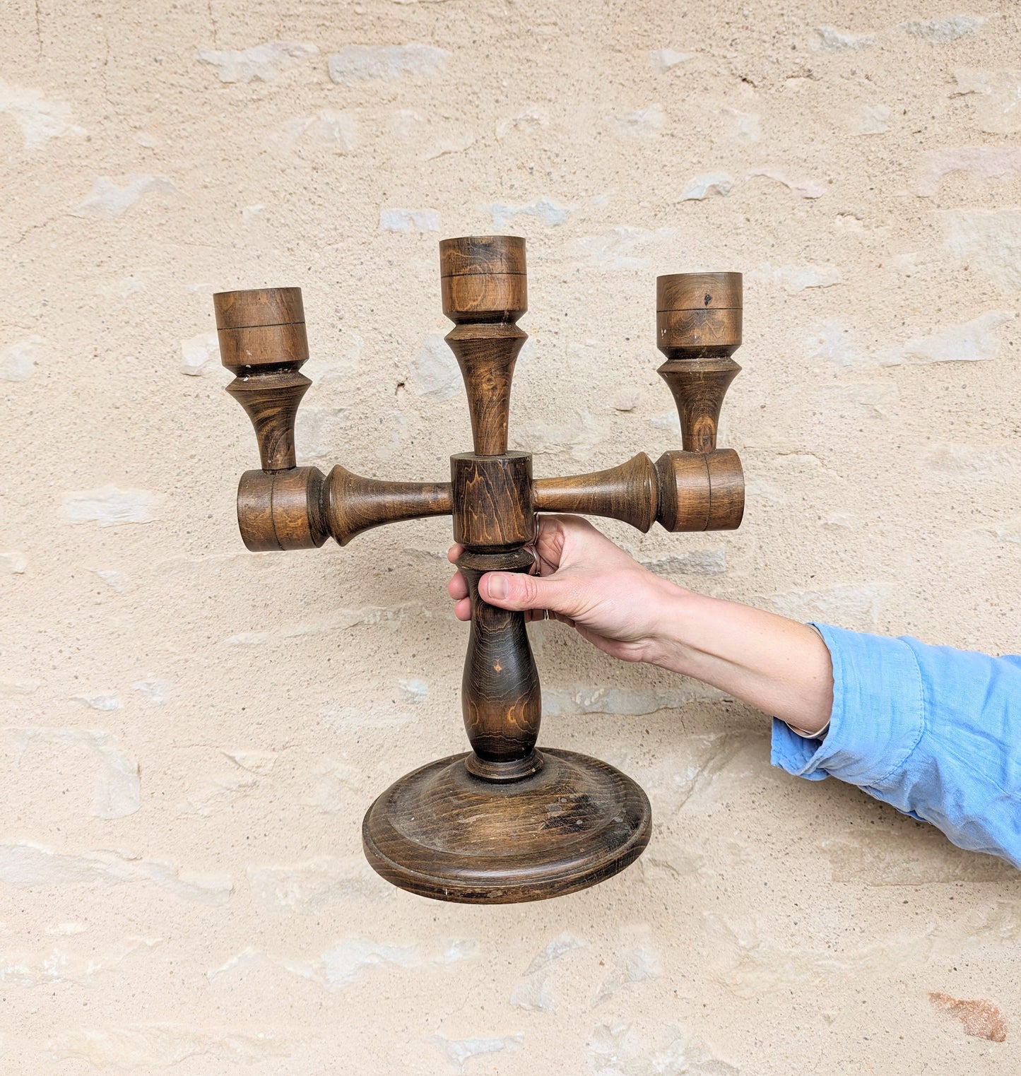 French Vintage Wooden Candlebra