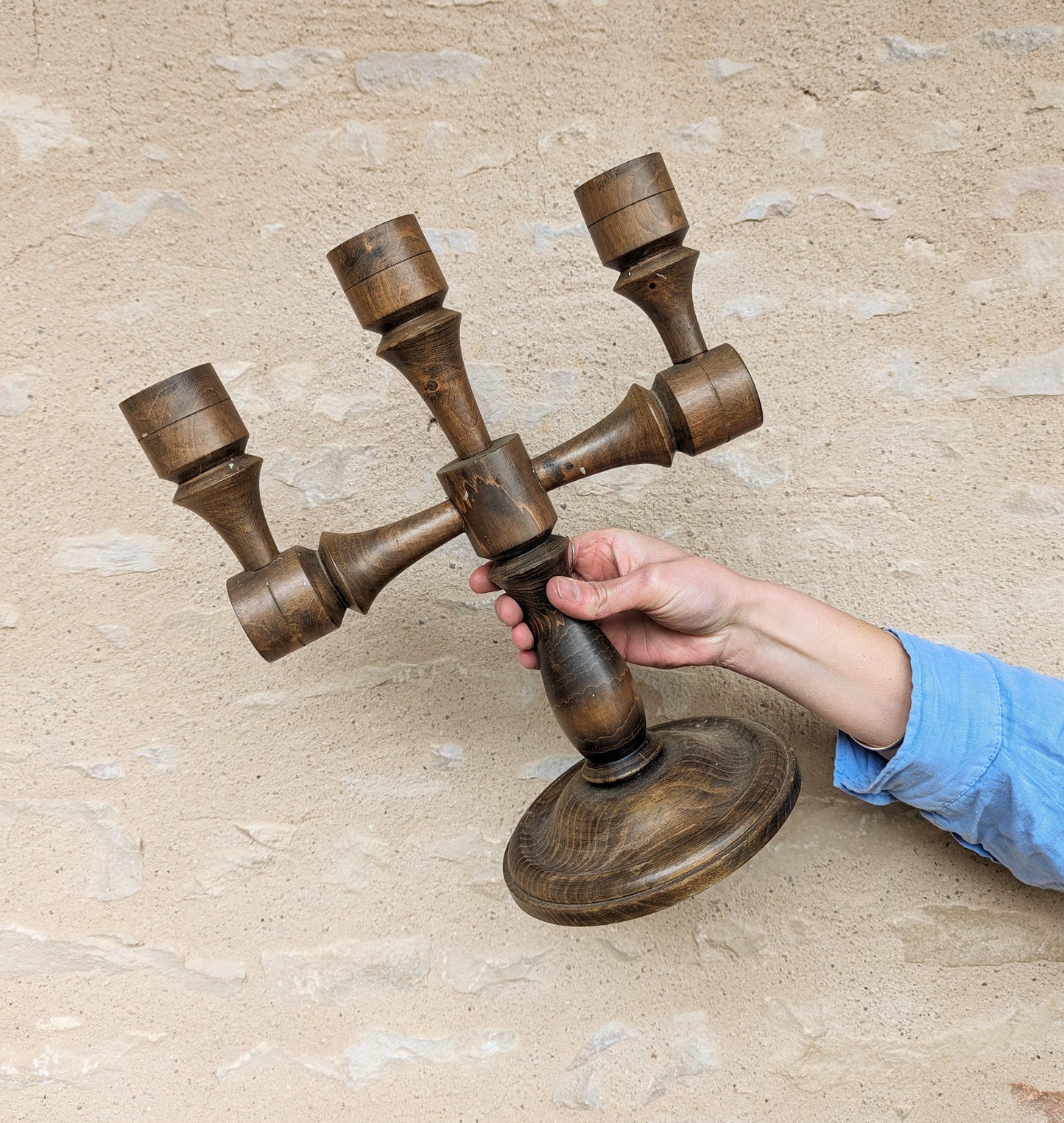 French Vintage Wooden Candlebra