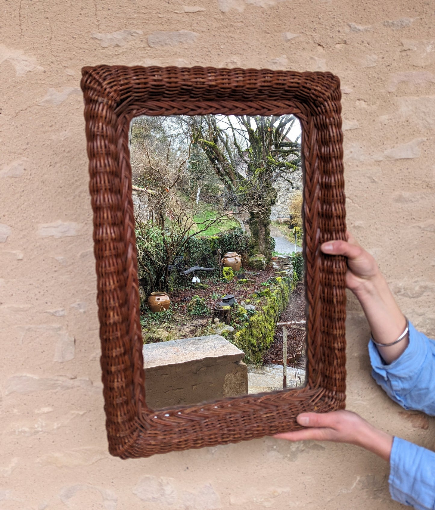 French Vintage Wicker Mirror