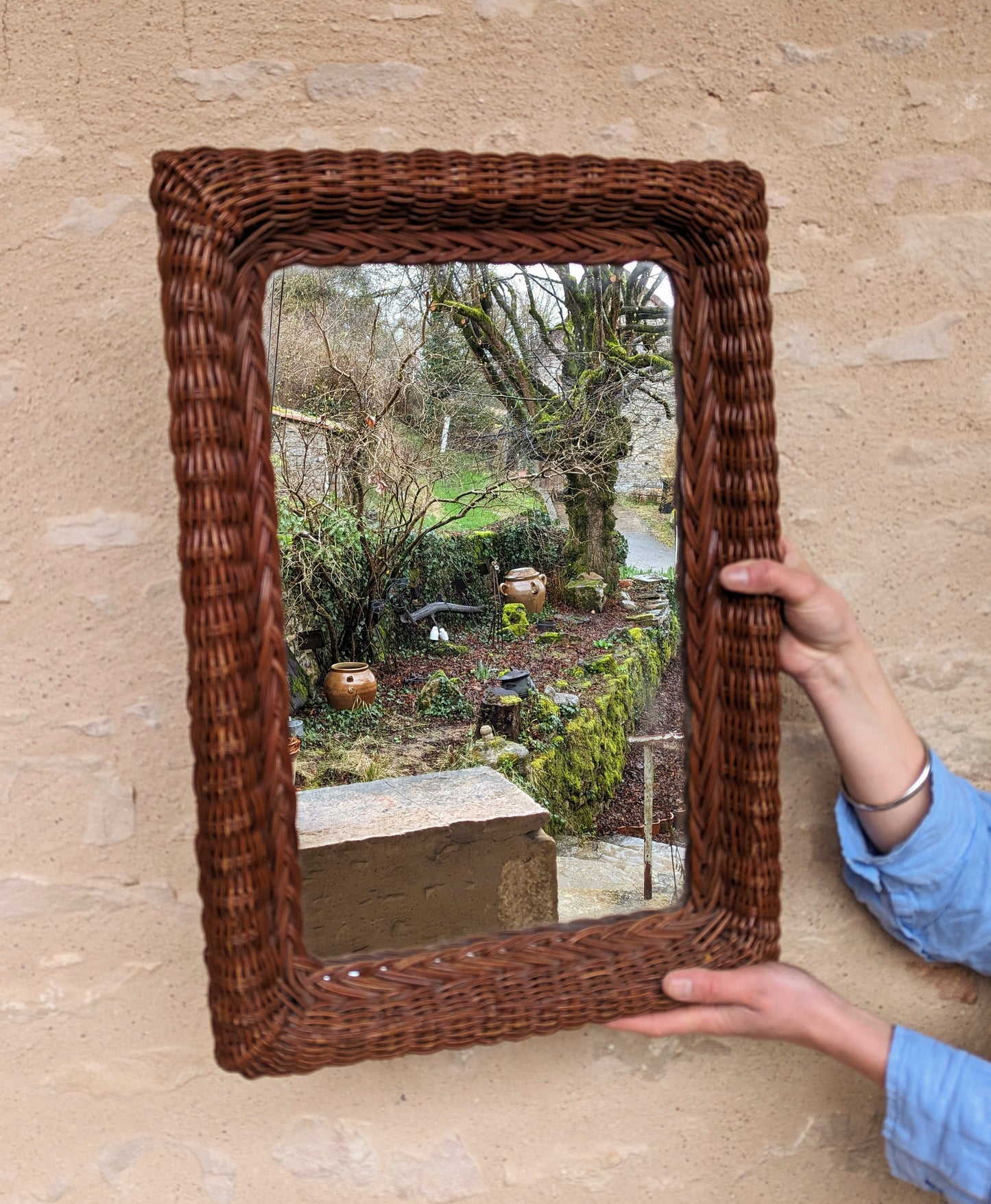 French Vintage Wicker Mirror