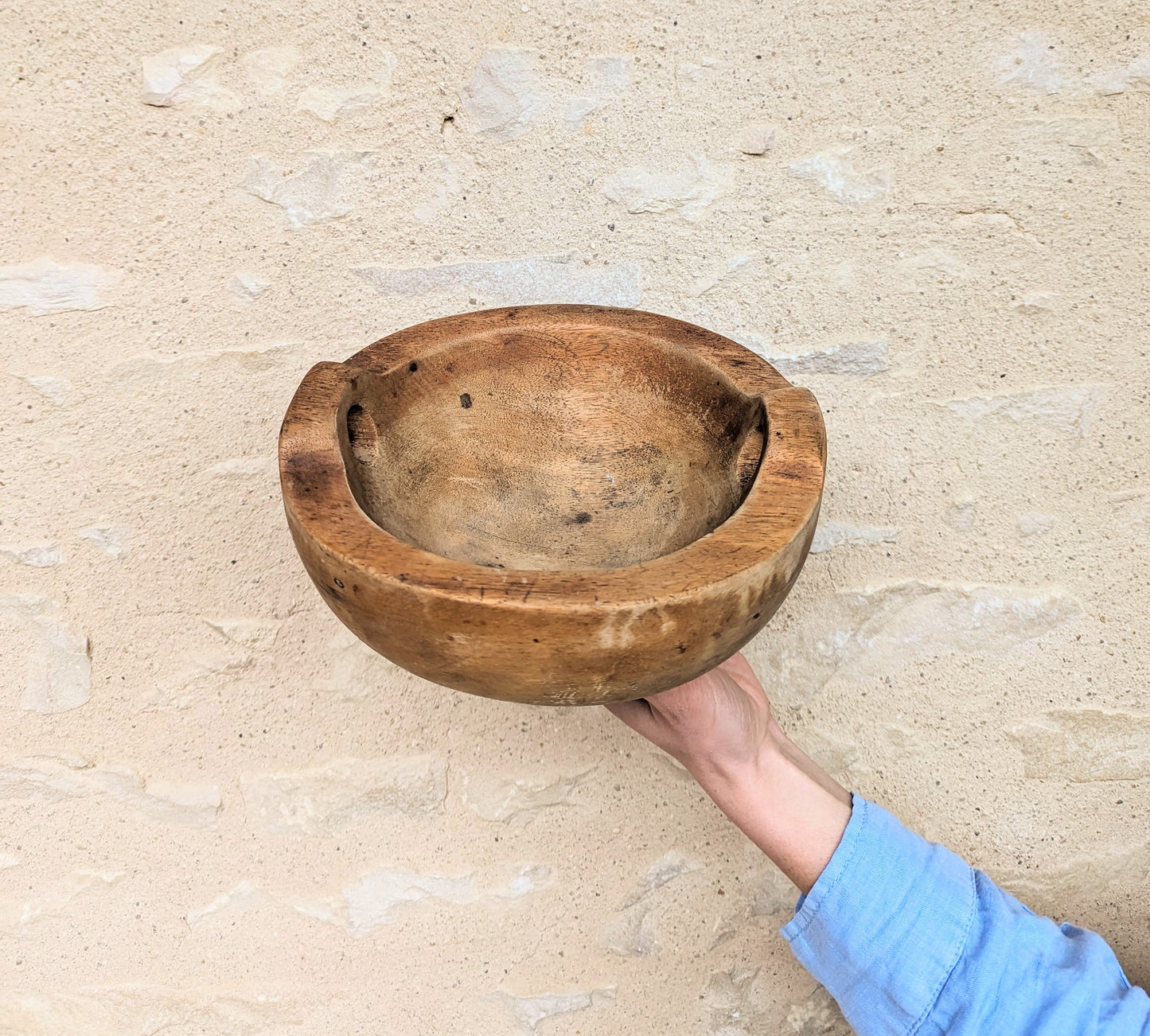 Carved Wooden Handled Bowl