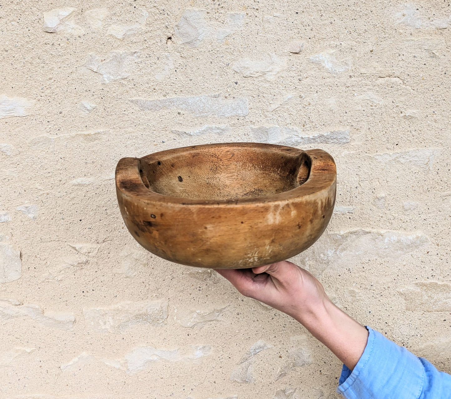 Carved Wooden Handled Bowl