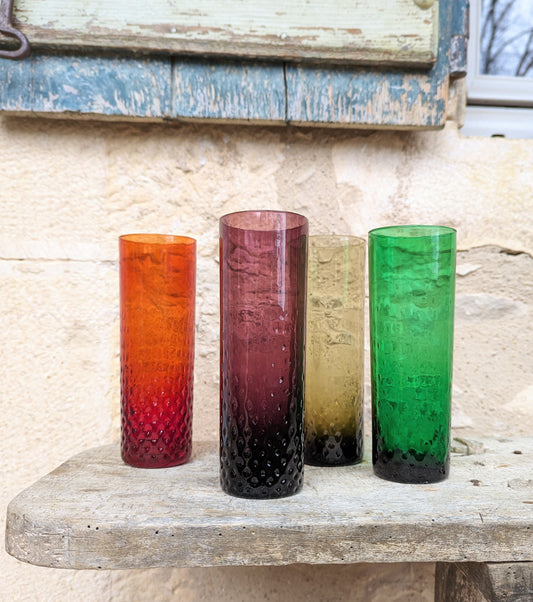 Set of Four Multicoloured Dimpled Glasses