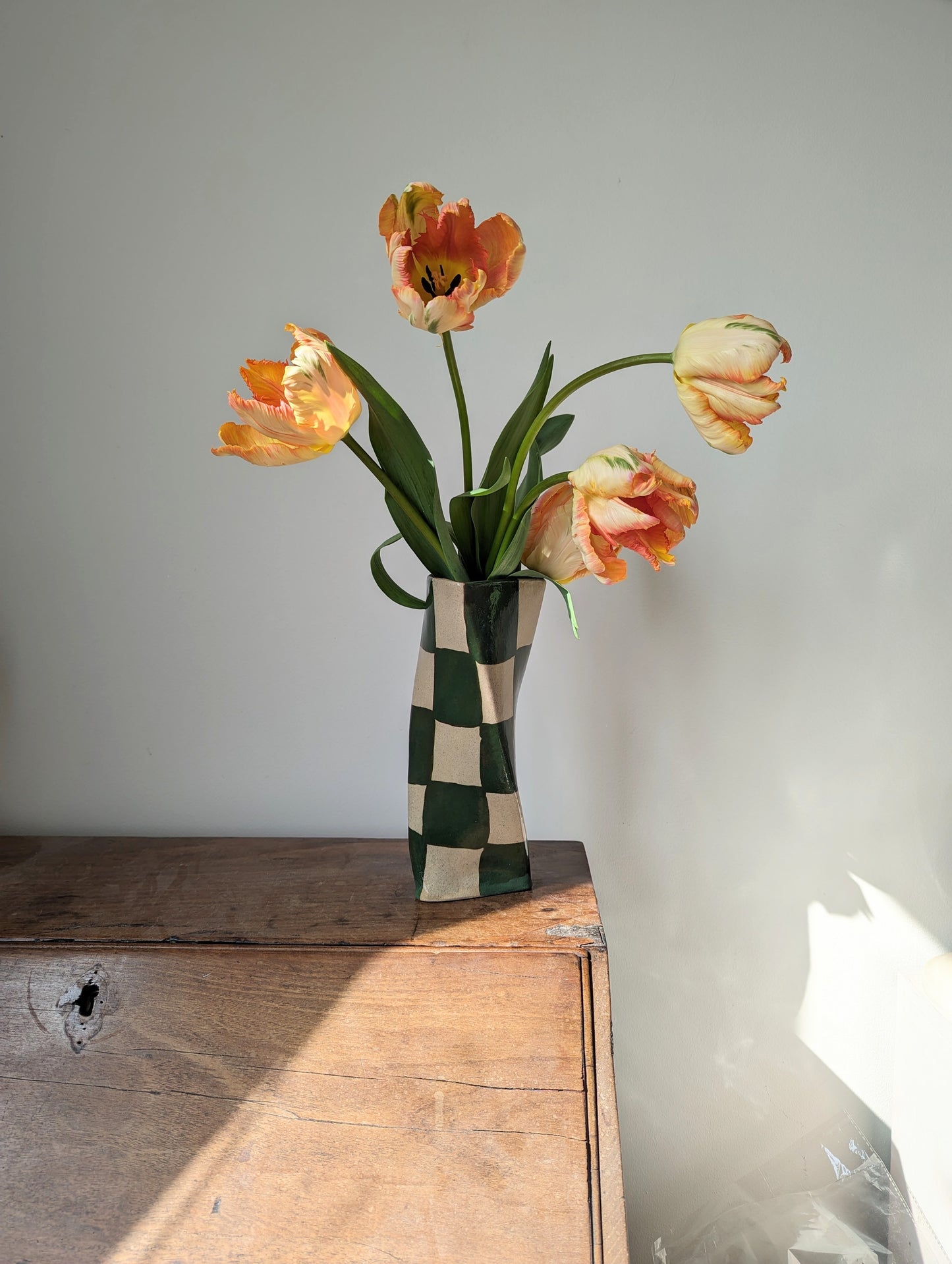 Green Check Twist Vase