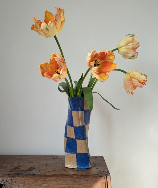 Blue Check Twist Vase