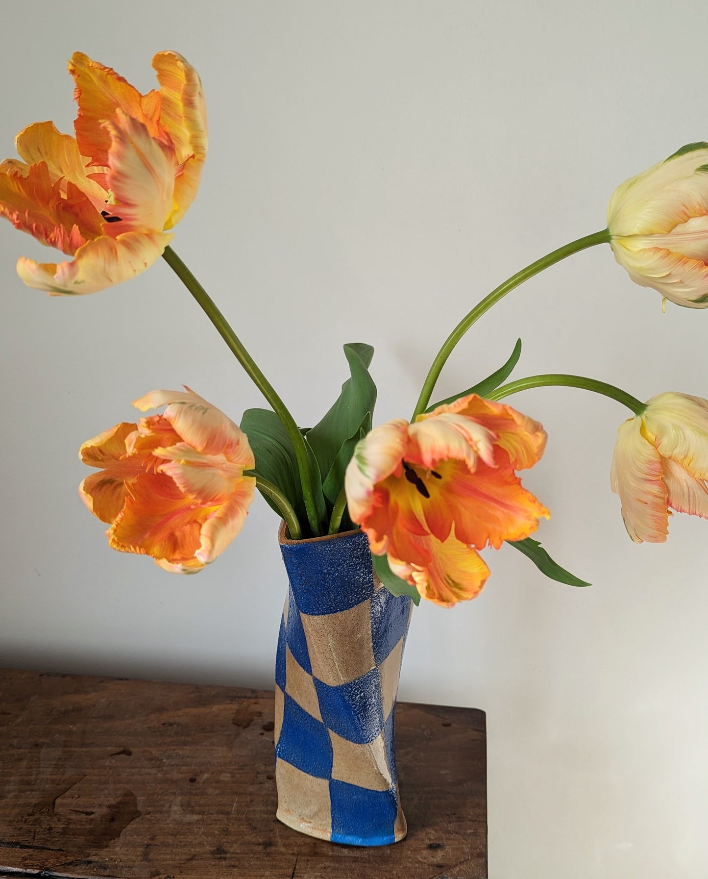 Blue Check Twist Vase