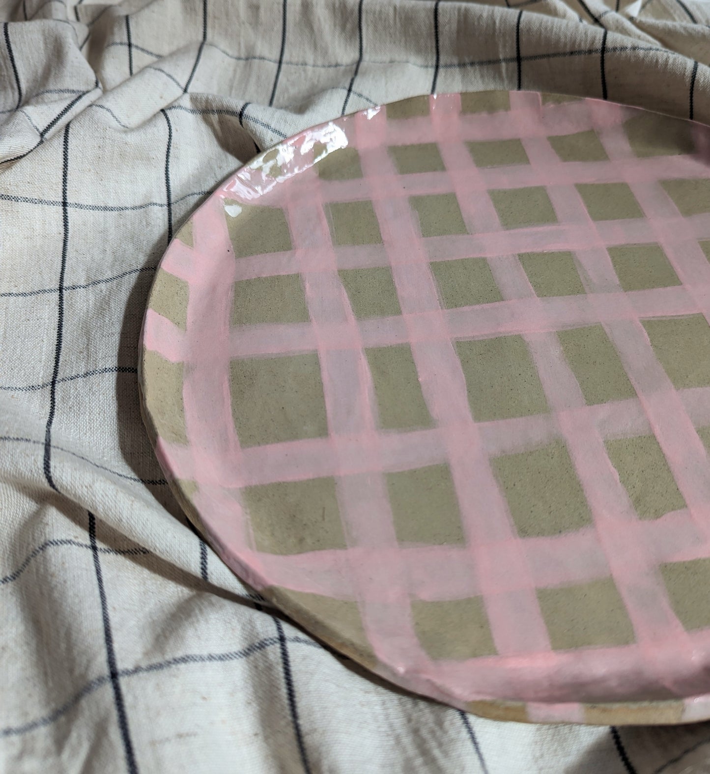 Pink Gingham Platter
