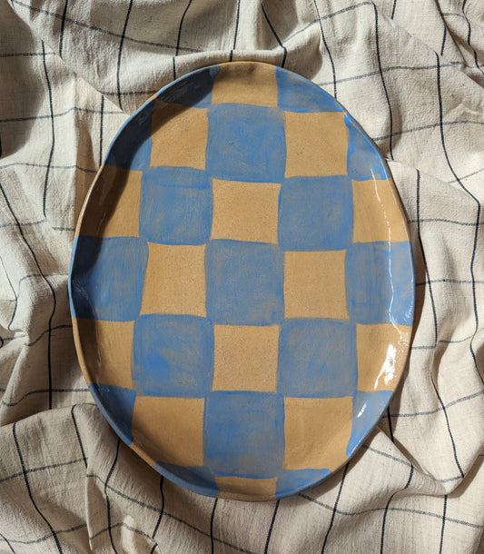 Blue Oval Check Platter