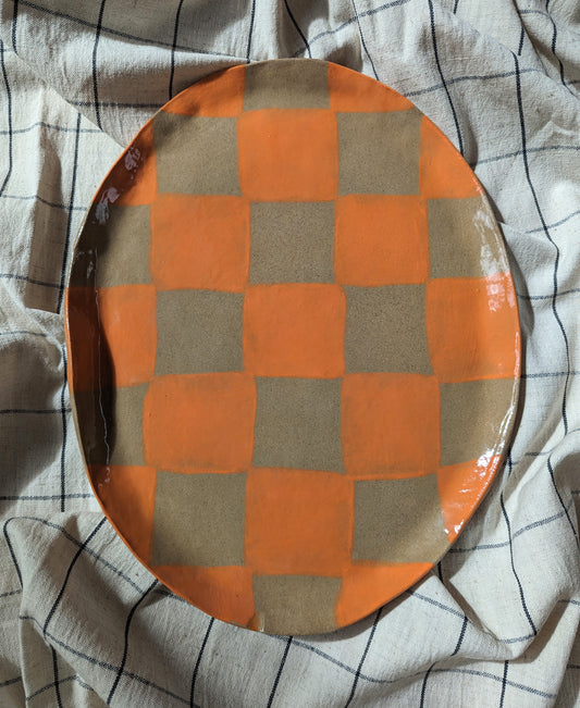 Orange Oval Check Platter