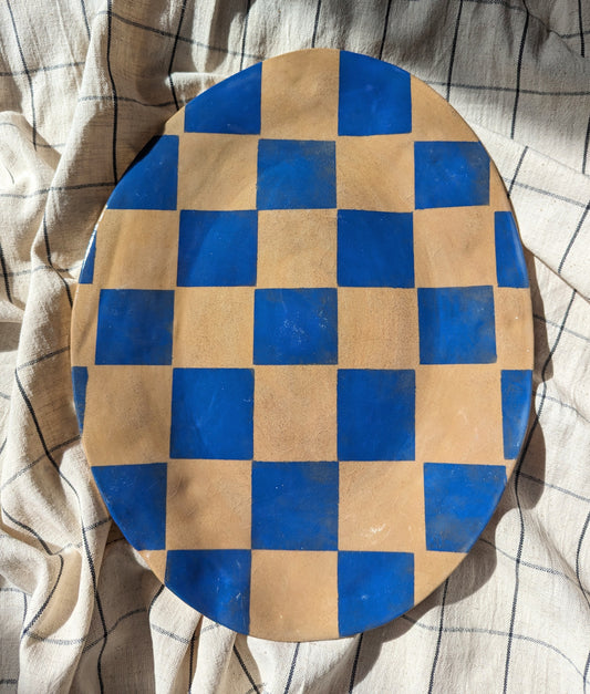 Dark Blue Oval Check Platter