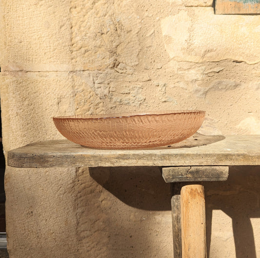 Large Textured Pink Glass Bowl