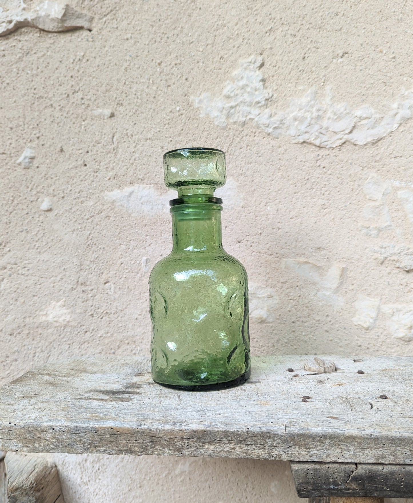 Dimpled Green Glass Decanter