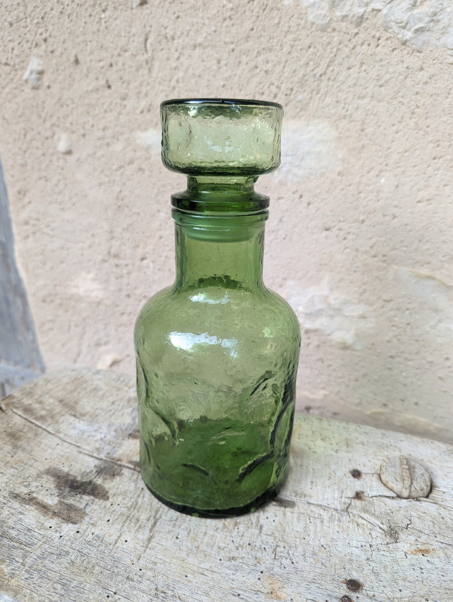 Dimpled Green Glass Decanter