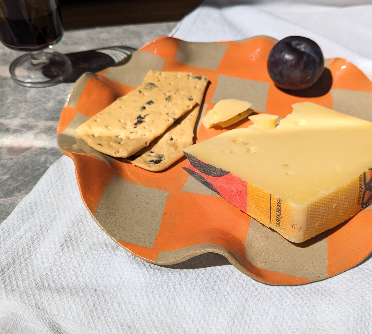 Orange Wavy Check Serving Platter