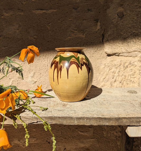 Vintage Terracotta Vase With Marbled Glaze