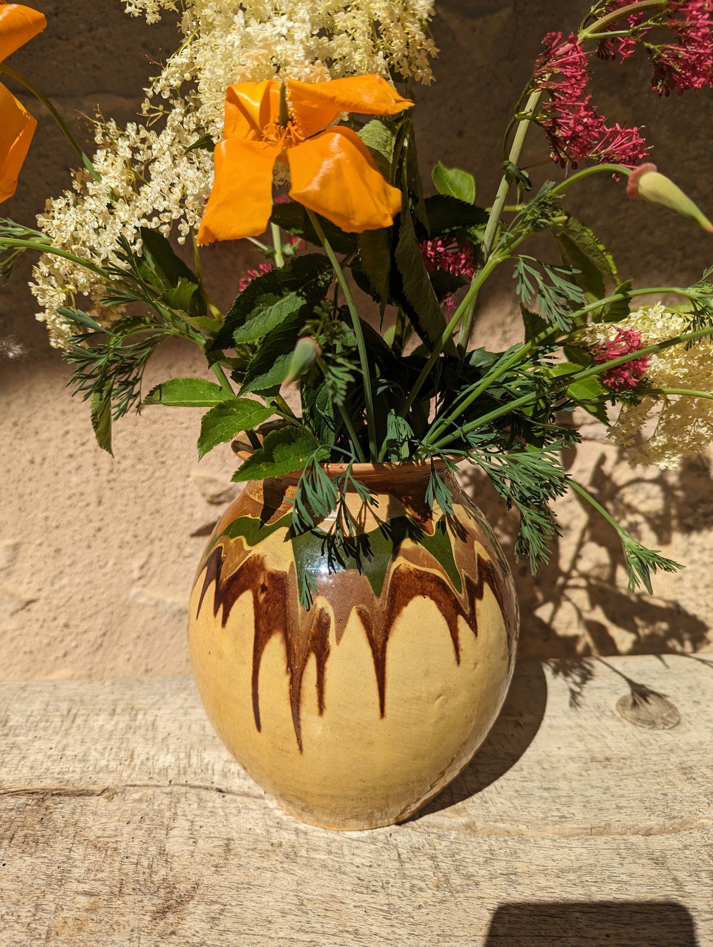 Vintage Terracotta Vase With Marbled Glaze