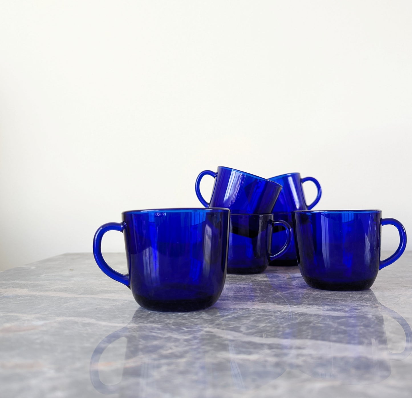 Set of Six Blue Glass Coffee Cups