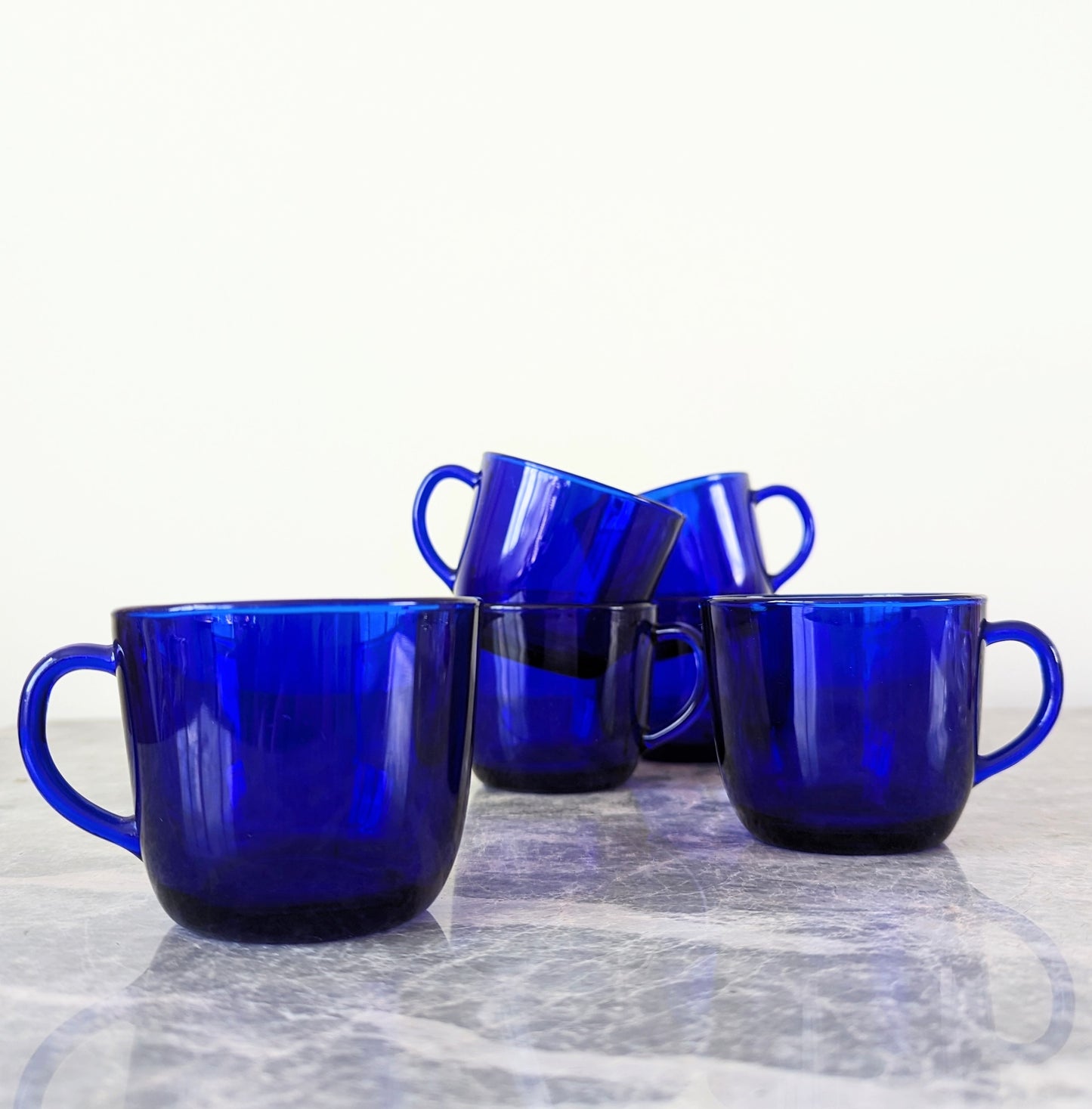 Set of Six Blue Glass Coffee Cups