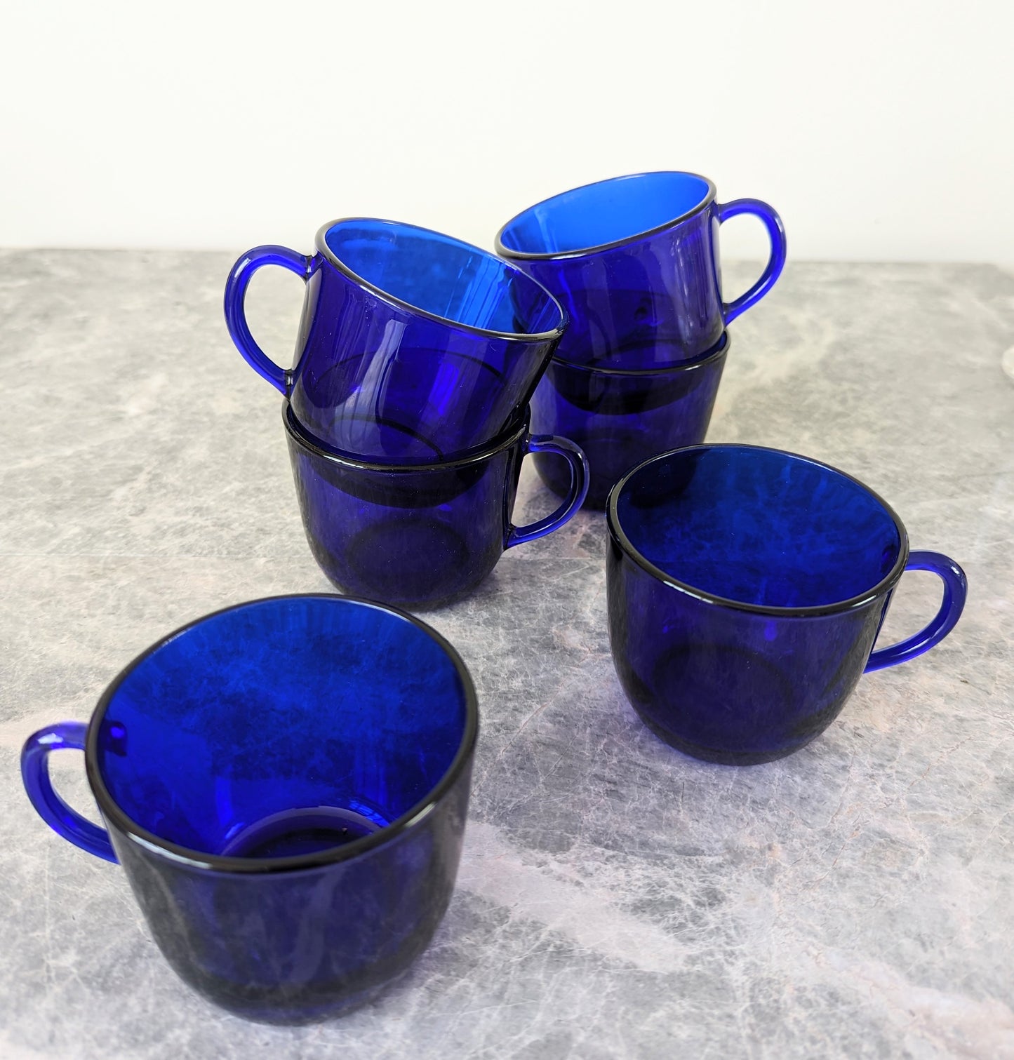 Set of Six Blue Glass Coffee Cups