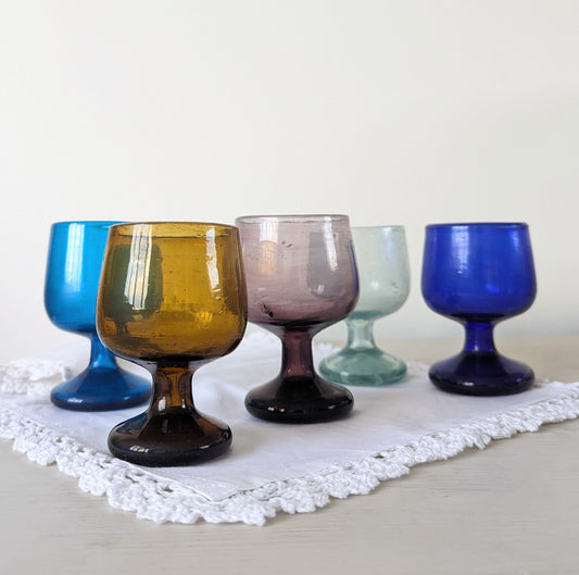 Multicoloured Stemmed Hand Blown Glasses