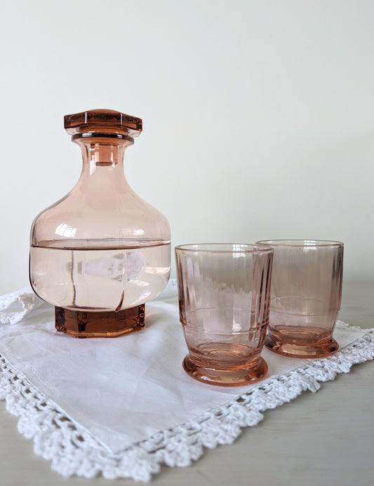 Pink Glass Carafe & Tumblers