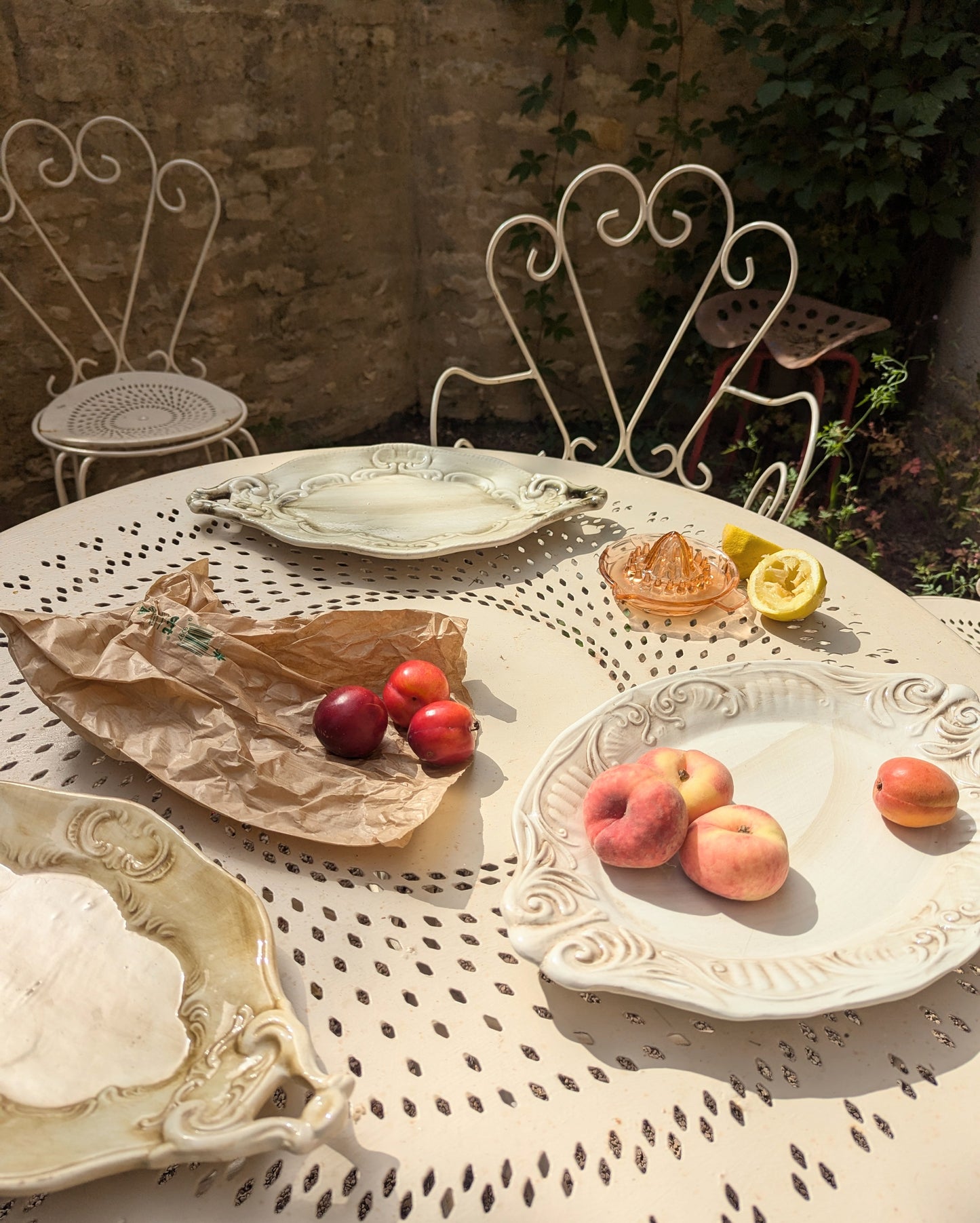 Pair of Olive Green & Amber Glaze Washed Patterned French Serving Platters