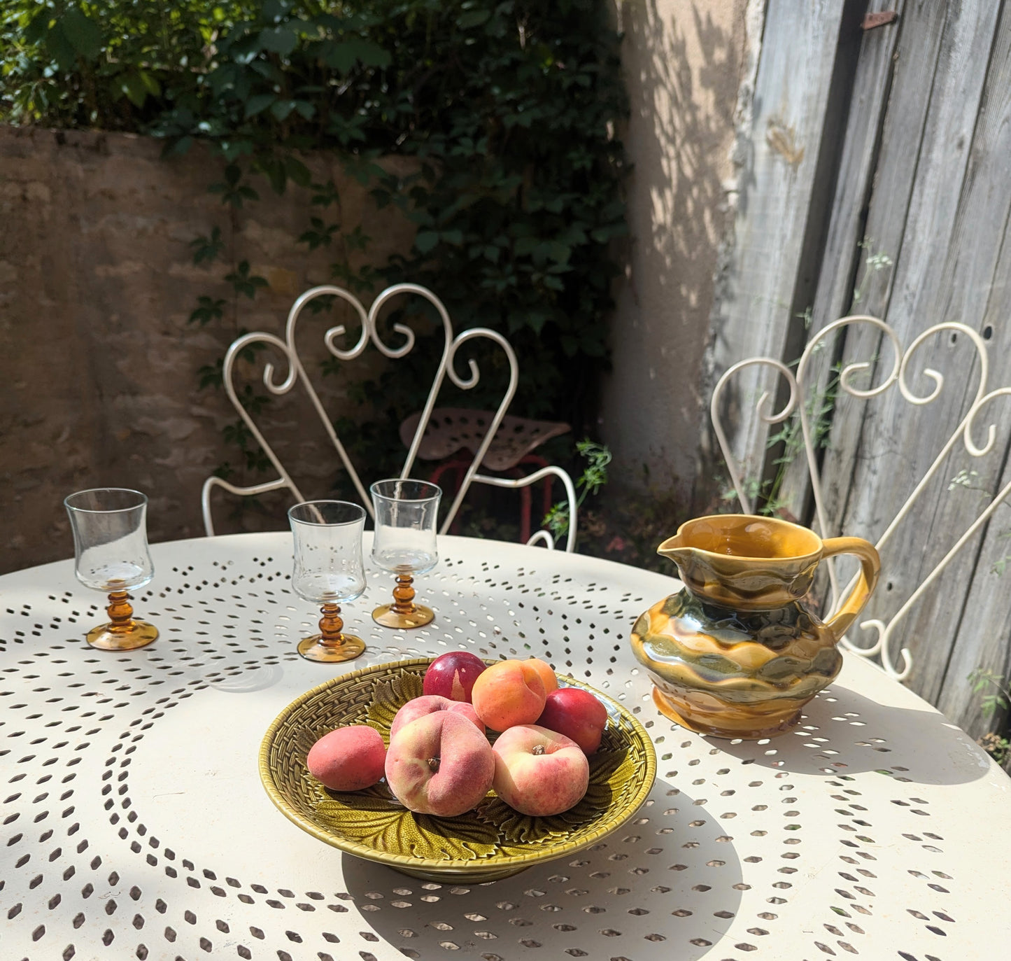 Set of Five Orange Amber Stemmed Wine Glasses