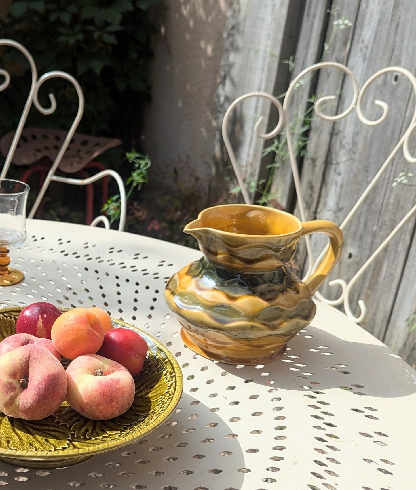 French Green & Yellow Textured Vintage Jug